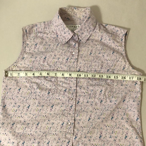 Crazy Cowgirl Lilac Purple Pearl Snap Floral Print I Sleeveless Collared Top Sm - Picture 5 of 13